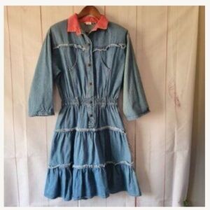 Vintage 80’s Ideas Denim Dress, Sz Large, Western Midi Dress